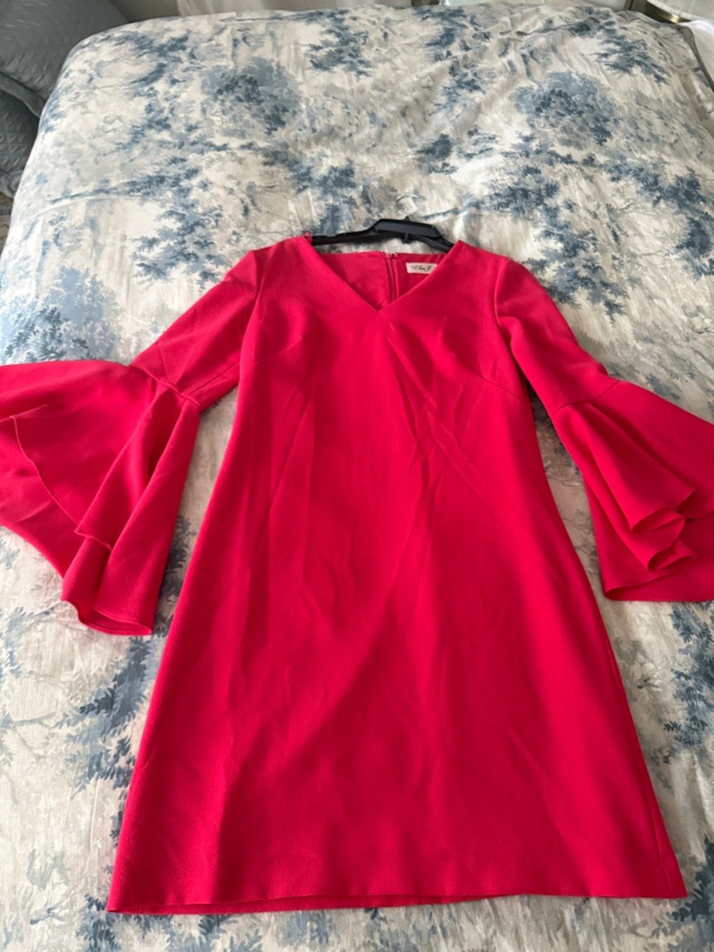 Eliza J Hot Pink V-Neck Bell-Sleeve Midi Dress